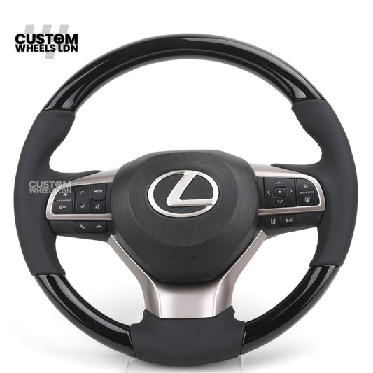 Lexus Custom Steering Wheel – Gloss Wood Trim, Smooth Black Leather, Factory Controls, OEM Finish | Fits RX, GS, IS, LS, NX + more | Plug & Play | Retrofit Upgrade for Older Models