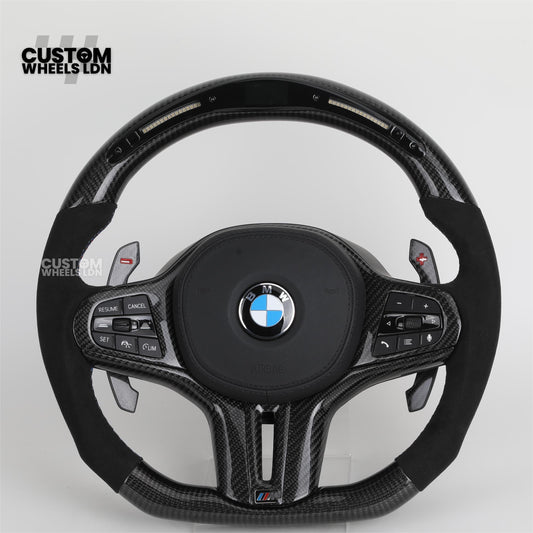 BMW Custom G-Series Steering Wheel – Carbon Fibre, Flat Bottom, LED Display, Carbon Paddles – Fits G20 G21 G22 G30 G15 G05 G07 + more