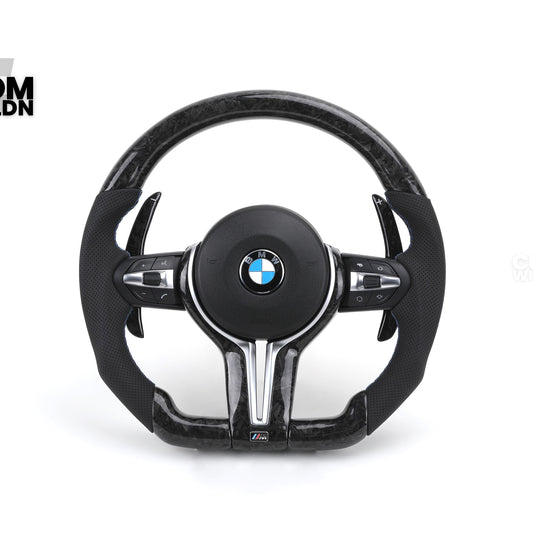 BMW Custom Steering Wheel | Forged Carbon + M Stitching + Forged Carbon Paddles | Flat Bottom | Complete Plug & Play | Fits 1/2/3/4 Series, F E Series + more