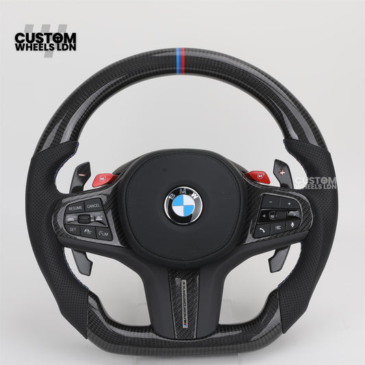 BMW Custom G Series Carbon Steering Wheel with M1/M2 Buttons & Carbon Paddles – Flat Bottom – Fits G20 G21 G22 G23 G30 G31 G32 G14 G15 G16 G01 G02 + more