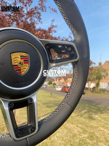 Porsche Custom Steering Wheel – Smooth & Perforated Leather, OEM Paddles, OEM Buttons | Fits 991, 997, 981, 718, Panamera, Cayenne + more | Plug & Play | With Airbag | Upgrade for Older Models Available