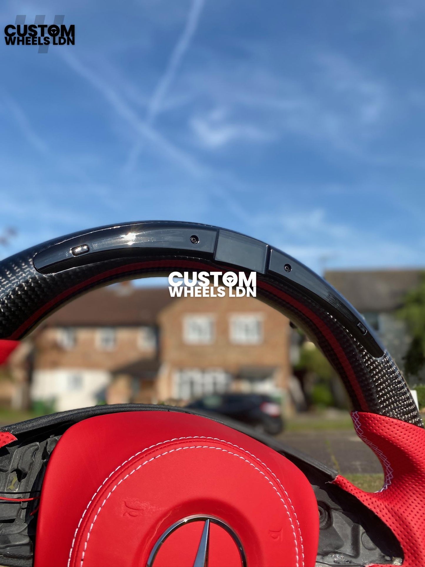Mercedes Custom LED Flat Bottom Steering Wheel – Gloss Carbon Fibre, Red Perforated Leather, Red Airbag Cover | Fits W205, W213, W218, W222, W217, C-Class, E-Class, CLS, S-Class + more | Plug & Play | Upgrade for Older Models Available