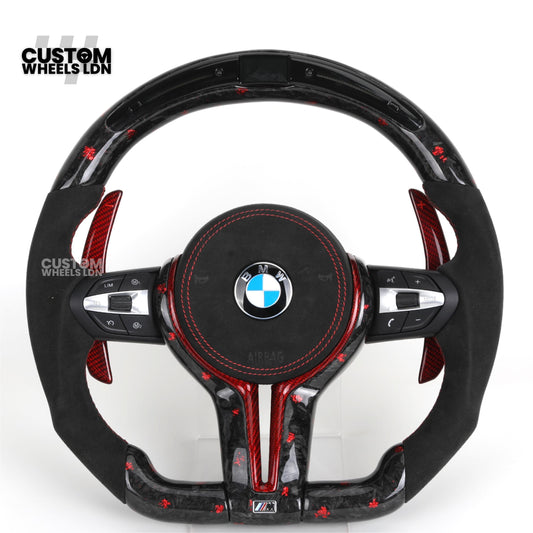 BMW Custom Forged Carbon Steering Wheel with Red Stitching, Red LED Display & Paddles | Complete Plug & Play | Fits BMW F20 F21 F22 F23 F30 F31 F32 F33 F36 F80 F87 E82 E88 E90 E92 E93 + more