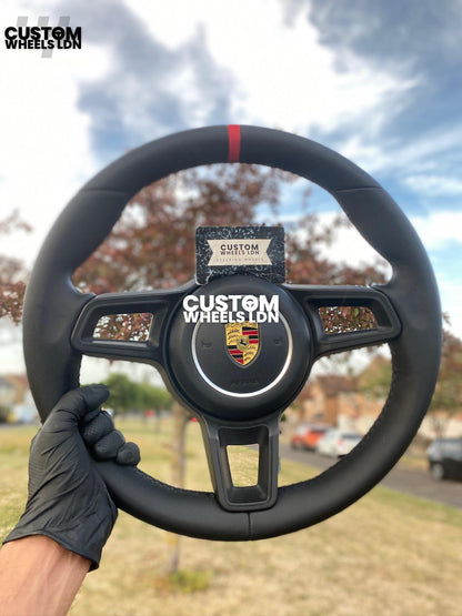 Porsche Custom Steering Wheel GT3RS Style – Smooth Black Leather, Red Centre Stripe | Fits 997, 991.1, 981, 986, Cayman, Boxster, Macan, Cayenne + more | Plug & Play | With Airbag | Upgrade for Older Models Available