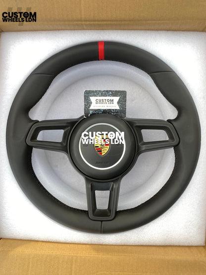 Porsche Custom Steering Wheel GT3RS Style – Smooth Black Leather, Red Centre Stripe | Fits 997, 991.1, 981, 986, Cayman, Boxster, Macan, Cayenne + more | Plug & Play | With Airbag | Upgrade for Older Models Available