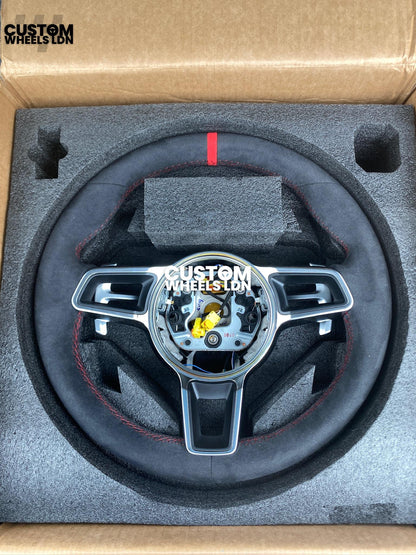 Porsche Custom Steering Wheel GT3RS Style – Alcantara, Red Stitching & Red 12 O’Clock Stripe | Fits 997, 991.1, Cayman, Boxster, Macan, Cayenne + more | Plug & Play | With Airbag | Upgrade for Older Models Available