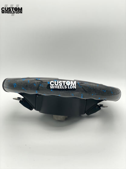 BMW Custom Blue Forged Carbon, Flat Bottom Steering Wheel –  LED Rev Display, Magnetic Extended Paddle Shifters | Fits F Series (1, 2, 3, 4, 5, X3, X4) + more | Plug & Play | Upgrade for Older Models Available