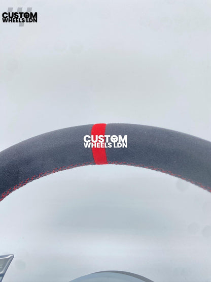 Porsche Custom Steering Wheel GT3RS Style – Alcantara, Silver Extended Paddles, Red Stitching & Stripe | Fits 997, 991.1, 987, Cayman, Boxster, Panamera, Macan, Cayenne + more | Plug & Play | With Airbag | Upgrade for Older Models Available