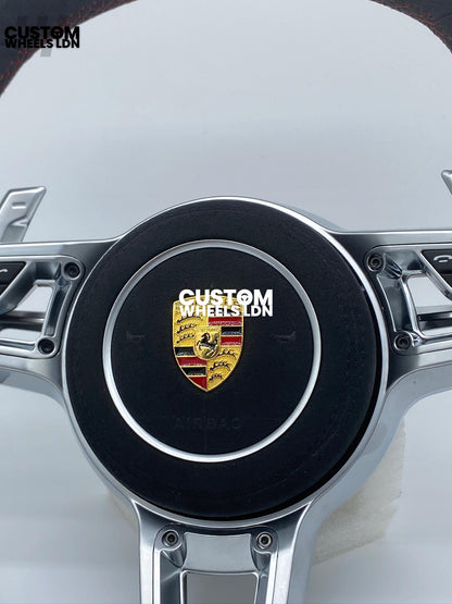 Porsche Custom Steering Wheel GT3RS Style – Alcantara, Silver Extended Paddles, Red Stitching & Stripe | Fits 997, 991.1, 987, Cayman, Boxster, Panamera, Macan, Cayenne + more | Plug & Play | With Airbag | Upgrade for Older Models Available