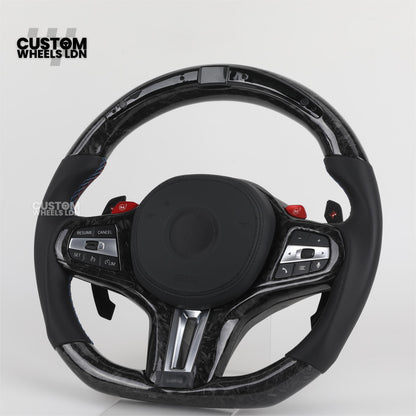 BMW Custom G Series Forged Carbon Steering Wheel with LED Display & Carbon Paddles – Flat Bottom – Fits G20 G21 G22 G23 G30 G31 G32 G14 G15 G16 G01 G02 + more