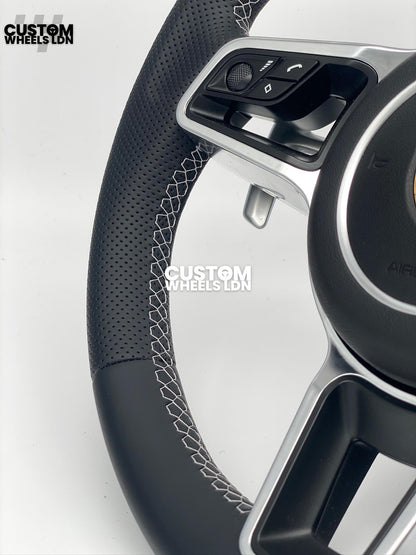 Porsche Custom Steering Wheel – Smooth Leather & Perforated Leather, OEM Paddles, OEM Buttons | Fits 997.1, 997.2, 991.1, 981, Macan, Cayenne + more | Plug & Play | With Airbag | Upgrade for Older Models Available