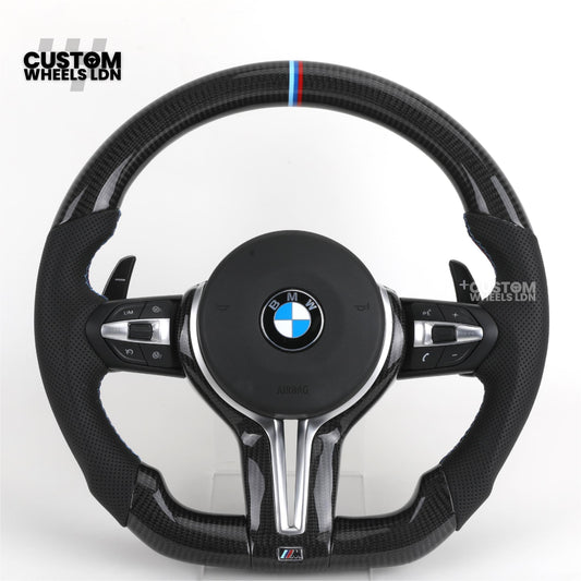 BMW Custom Carbon Fibre Steering Wheel – M-Stripe Top Marker | Perforated Leather Grip | Plug & Play | Fits older models