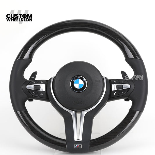 BMW Custom Steering Wheel | Gloss Black Carbon Top and Bottom | Thin Paddles | M Sport | Complete Plug & Play | Fits 1/2/3/4 Series + more