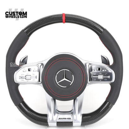 Mercedes Custom Steering Wheel | AMG Style Carbon & Leather | Red Stitching & Center Stripe | Complete Retrofit for Older Models | Fits W204 W212 W218 + more