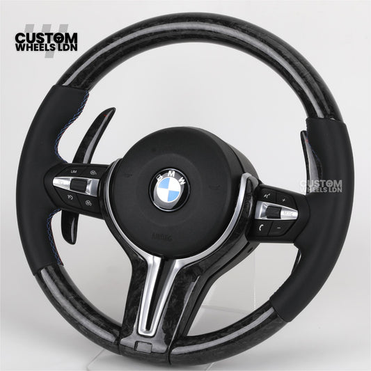 BMW Custom Forged Carbon Steering Wheel with M Stitching & Silver Accents | Complete Plug & Play | Fits BMW F20 F21 F22 F23 F30 F31 F32 F33 F36 F80 F87 E82 E88 E90 E92 E93 + more
