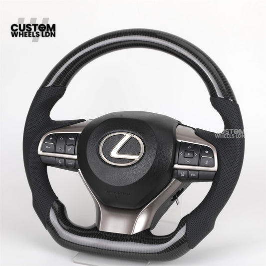 Lexus Custom Carbon Steering Wheel – Flat Bottom, Perforated Leather, OEM Controls | Fits IS, GS, RC, CT + more | Plug & Play Upgrade