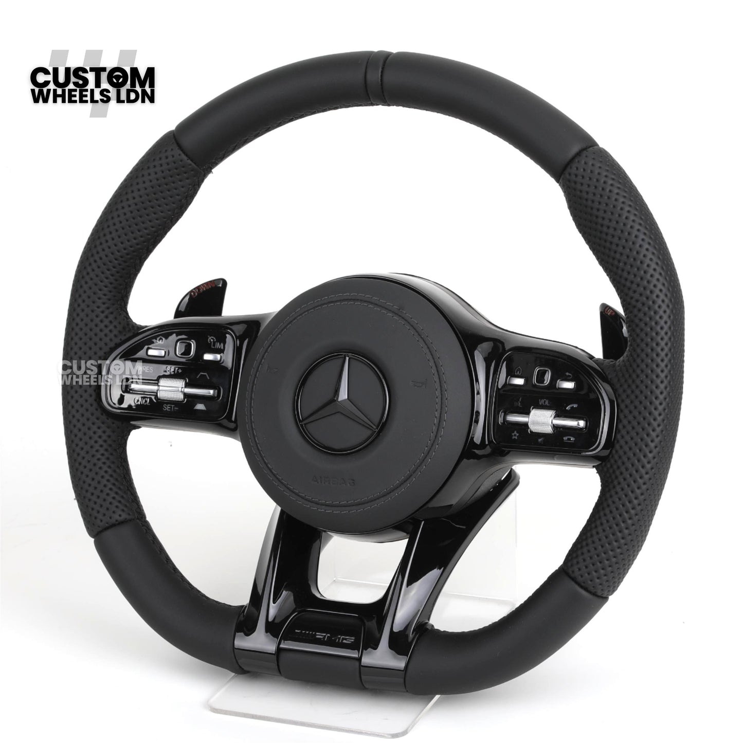 rcedes Custom AMG Flat Bottom Steering Wheel – Full Black Leather, Piano Black Trim, Touch Control Buttons, AMG Badge | Fits C-Class, E-Class, CLS, GLC, GLE, G-Class + more | Plug & Play | Retrofit Upgrade for Older Models