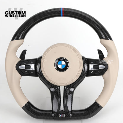 BMW Custom F-Series Carbon & Cream Leather Steering Wheel – M Stripe | Fits F20 F22 F30 F32 F36 M2 M3 M4 + more