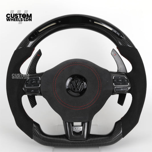 Volkswagen MK6 Custom Steering Wheel – LED Display | Alcantara & Carbon Fibre | Red Stitching | Paddle Shifters | Complete Steering Wheel | Plug & Play | Fits Golf GTI / R + more