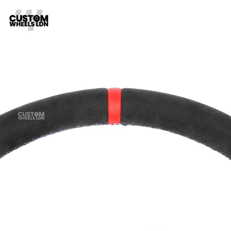 BMW Custom LCI-Style Flat Bottom Steering Wheel – Alcantara, Carbon Fibre Trims, M-Coloured Stitching, Red M Buttons, Carbon Paddles | Fits G80 M3, G82 M4, G20 3 Series, G22 4 Series, G30 5 Series + more | Plug & Play | Retrofit Upgrade for Older Models