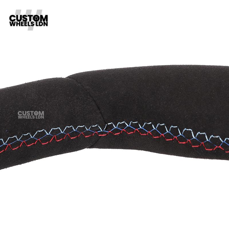 BMW Custom LCI-Style Flat Bottom Steering Wheel – Alcantara, Carbon Fibre Trims, M-Coloured Stitching, Red M Buttons, Carbon Paddles | Fits G80 M3, G82 M4, G20 3 Series, G22 4 Series, G30 5 Series + more | Plug & Play | Retrofit Upgrade for Older Models