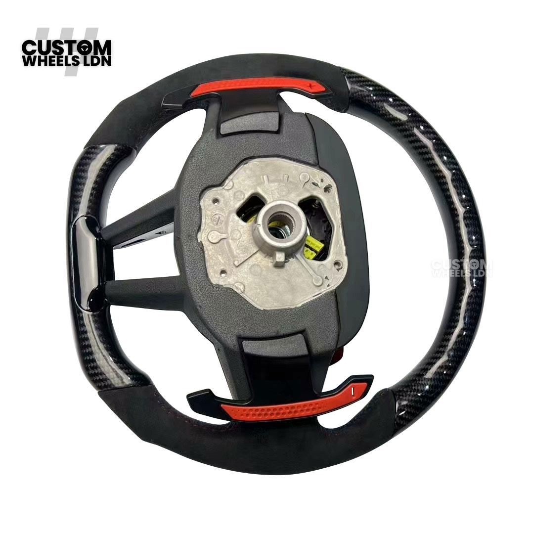 BMW Custom LCI-Style Flat Bottom Steering Wheel – Perforated Leather & Gloss Carbon Trim, Red M Buttons, Carbon Paddles, M Badge | Fits G80 M3, G82 M4, G20 3 Series, G22 4 Series, G30 5 Series + more | Plug & Play | Retrofit Upgrade for Older Models