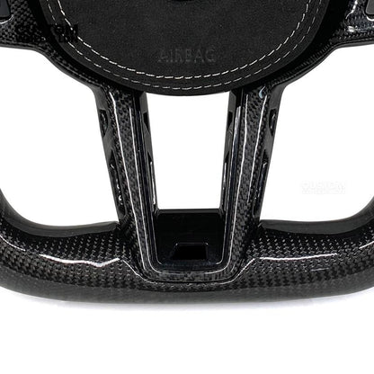 BMW Custom LCI-Style Flat Bottom Steering Wheel – Perforated Leather & Gloss Carbon Trim, Red M Buttons, Carbon Paddles, M Badge | Fits G80 M3, G82 M4, G20 3 Series, G22 4 Series, G30 5 Series + more | Plug & Play | Retrofit Upgrade for Older Models