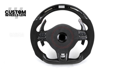 Volkswagen MK6 Custom Steering Wheel – LED Display | Alcantara & Carbon Fibre | Red Stitching | Paddle Shifters | Complete Steering Wheel | Plug & Play | Fits Golf GTI / R + more