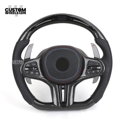 BMW Custom Carbon Heated Steering Wheel with LED Display – M-Stitch – Flat Bottom - Lane Assist – Fits F20 F22 F23 F30 F31 F32 F33 F36 F87 F80 F82 F10 F12 F13 + more