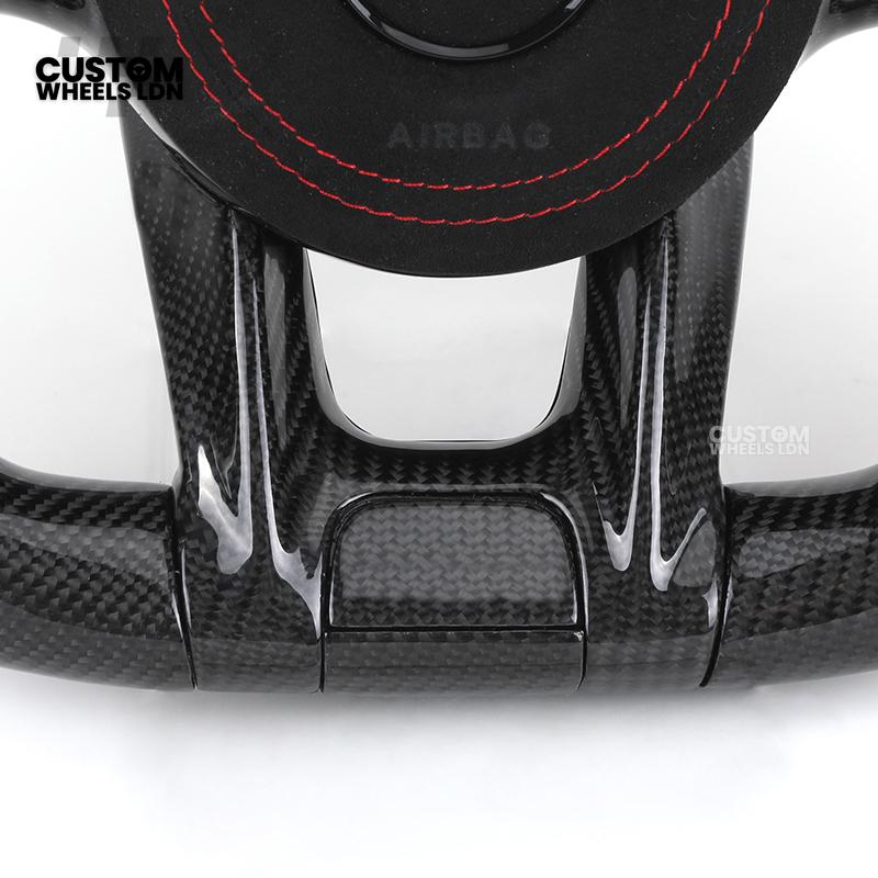 Mercedes Custom AMG Flat Bottom Steering Wheel – Alcantara & Carbon Fibre, Red Stitching, LED Display, Touch Control Buttons, AMG Badge | Fits C-Class, E-Class, CLS, GLC, GLE, G-Class + more | Plug & Play | Retrofit Upgrade for Older Models Available
