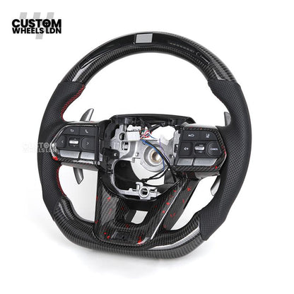 Toyota Custom LED Carbon Steering Wheel – Red Stitch, Perforated Grips, Flat Bottom | Built-In Rev Counter Display | Fits GR Yaris, GR Supra, Camry, Corolla + more | Plug & Play | Full Carbon Retrofit Upgrade