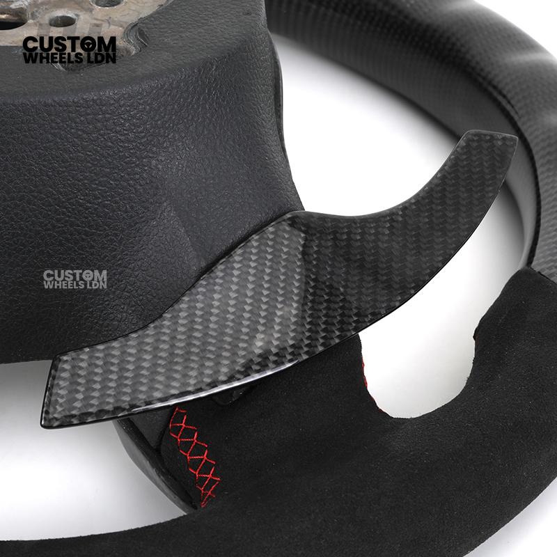 Volkswagen MK6 Custom Steering Wheel – LED Display | Alcantara & Carbon Fibre | Red Stitching | Paddle Shifters | Complete Steering Wheel | Plug & Play | Fits Golf GTI / R + more