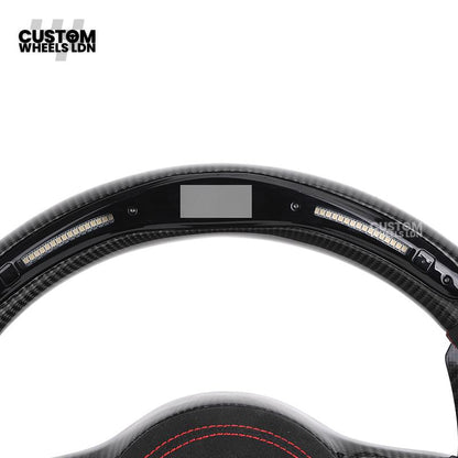 Mercedes Custom AMG Flat Bottom Steering Wheel – Alcantara & Carbon Fibre, Red Stitching, LED Display, Black Trim, Touch Buttons, AMG Badge | Fits C-Class, E-Class, CLS, GLC, GLE, G-Class + more | Plug & Play | Retrofit Upgrade for Older Model available