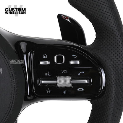 Mercedes Custom AMG Flat Bottom Steering Wheel – Perforated Leather & Gloss Carbon Fibre, LED Display, Piano Black Trim, Touch Control Buttons | Fits C-Class, E-Class, CLS, GLC, GLE, G-Class + more | Plug & Play | Retrofit Upgrade for Older Models