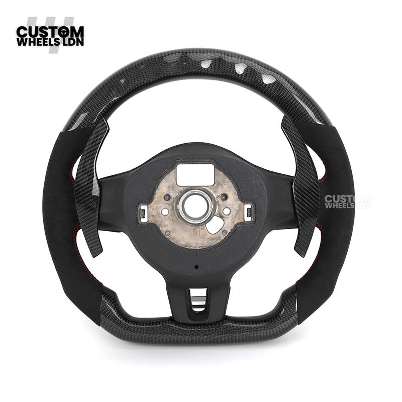 Volkswagen MK6 Custom Steering Wheel – LED Display | Alcantara & Carbon Fibre | Red Stitching | Paddle Shifters | Complete Steering Wheel | Plug & Play | Fits Golf GTI / R + more