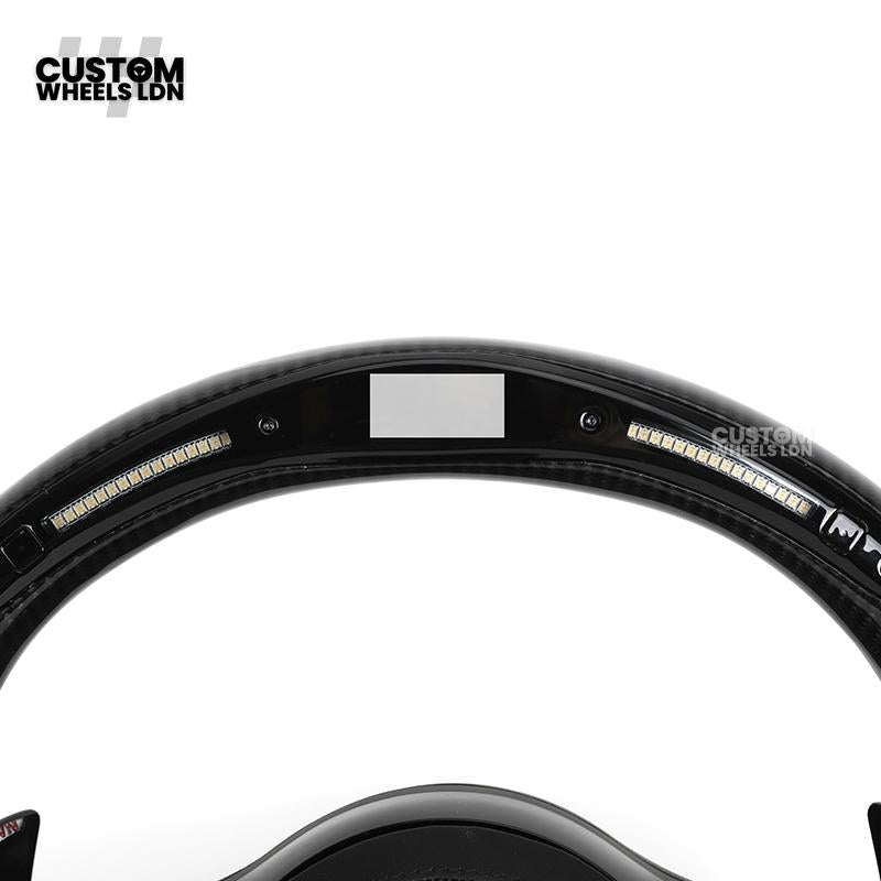 Mercedes Custom AMG Flat Bottom Steering Wheel – Perforated Leather & Gloss Carbon Fibre, LED Display, Piano Black Trim, Touch Control Buttons | Fits C-Class, E-Class, CLS, GLC, GLE, G-Class + more | Plug & Play | Retrofit Upgrade for Older Models