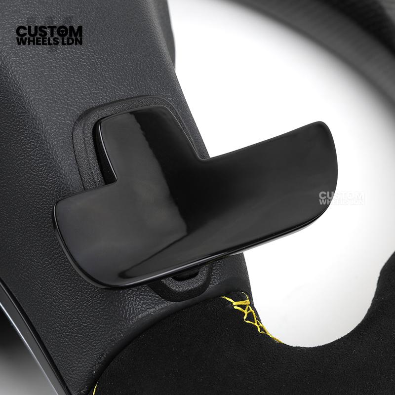 Mercedes Custom AMG Flat Bottom Steering Wheel – Alcantara & Carbon Fibre, Yellow Stitching, LED Display, Silver Trim, Touch Control Buttons, AMG Badge | Fits C-Class, E-Class, CLS, GLC, GLE, G-Class + more | Plug & Play | Retrofit Upgrade for Older Model
