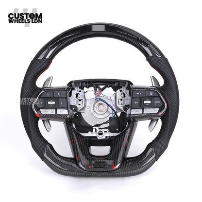 Toyota Custom LED Carbon Steering Wheel – Red Stitch, Perforated Grips, Flat Bottom | Built-In Rev Counter Display | Fits GR Yaris, GR Supra, Camry, Corolla + more | Plug & Play | Full Carbon Retrofit Upgrade