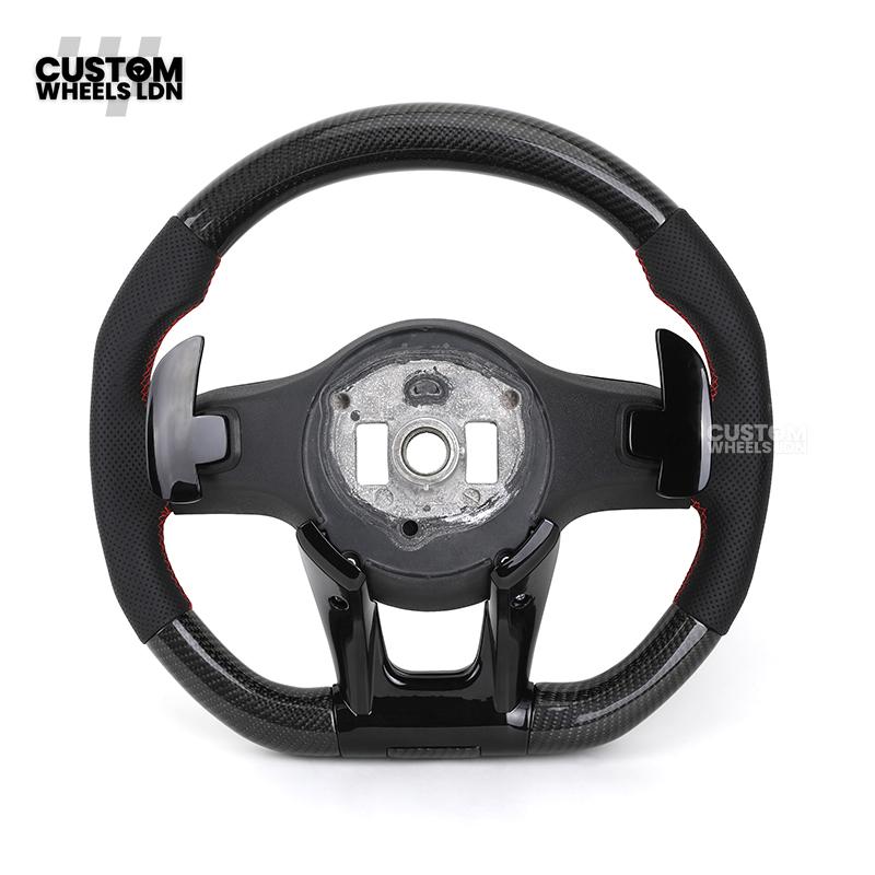 Mercedes Custom AMG Flat Bottom Steering Wheel – Perforated Leather & Gloss Carbon Fibre, LED Display, Red Stitching, Piano Black Trim, Touch Control Buttons, AMG Badge | Fits C-Class, E-Class, CLS, GLC, GLE, G-Class + more | Plug & Play | Retrofit Upgrad