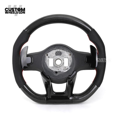 Mercedes Custom AMG Flat Bottom Steering Wheel – Perforated Leather & Gloss Carbon Fibre, LED Display, Red Stitching, Piano Black Trim, Touch Control Buttons, AMG Badge | Fits C-Class, E-Class, CLS, GLC, GLE, G-Class + more | Plug & Play | Retrofit Upgrad