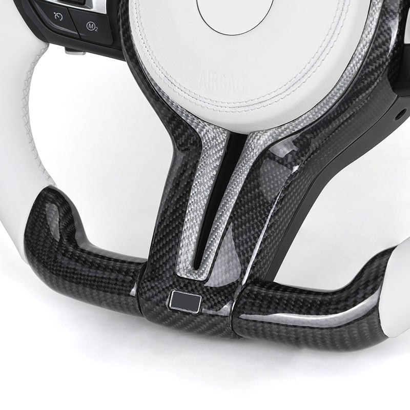 BMW Custom Steering Wheel For F series White Leather and Carbon Fibre