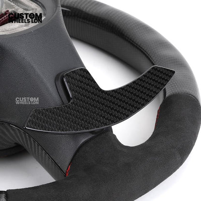 Mercedes Custom AMG Flat Bottom Steering Wheel – Alcantara & Carbon Fibre, Red Stitching, LED Display, Black Trim, Touch Buttons, AMG Badge | Fits C-Class, E-Class, CLS, GLC, GLE, G-Class + more | Plug & Play | Retrofit Upgrade for Older Model available