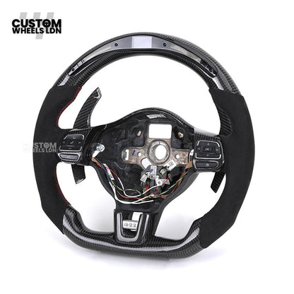 Volkswagen MK6 Custom Steering Wheel – LED Display | Alcantara & Carbon Fibre | Red Stitching | Paddle Shifters | Complete Steering Wheel | Plug & Play | Fits Golf GTI / R + more