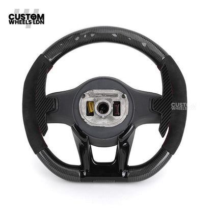 Mercedes Custom AMG Flat Bottom Steering Wheel – Alcantara & Carbon Fibre, Red Stitching, LED Display, Black Trim, Touch Buttons, AMG Badge | Fits C-Class, E-Class, CLS, GLC, GLE, G-Class + more | Plug & Play | Retrofit Upgrade for Older Model available