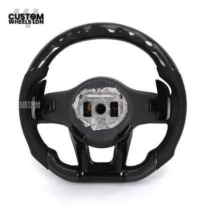 Mercedes Custom AMG Flat Bottom Steering Wheel – Perforated Leather & Gloss Carbon Fibre, LED Display, Piano Black Trim, Touch Control Buttons | Fits C-Class, E-Class, CLS, GLC, GLE, G-Class + more | Plug & Play | Retrofit Upgrade for Older Models