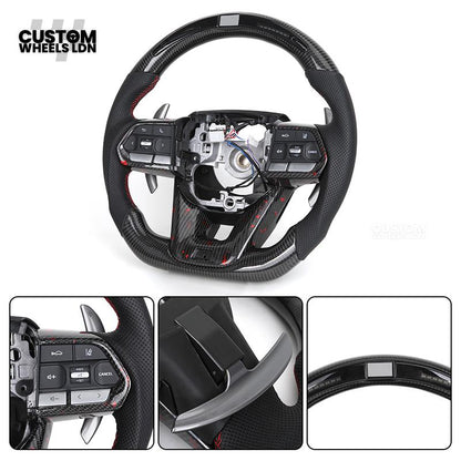 Toyota Custom LED Carbon Steering Wheel – Red Stitch, Perforated Grips, Flat Bottom | Built-In Rev Counter Display | Fits GR Yaris, GR Supra, Camry, Corolla + more | Plug & Play | Full Carbon Retrofit Upgrade