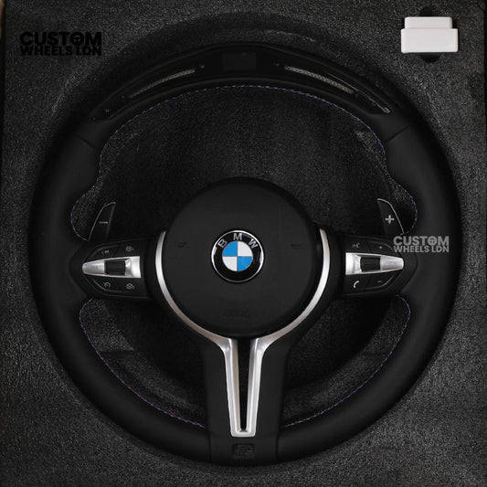 BMW Custom LED Steering Wheel – Smooth Black Leather with M Stitching & Silver Accents | Fits F20 F21 F22 F30 F31 F32 F36 F10 F11 F06 F12 F13 X1 X3 X4 X5 X6 + More
