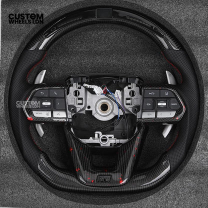 Toyota Custom LED Carbon Steering Wheel – Red Stitch, Perforated Grips, Flat Bottom | Built-In Rev Counter Display | Fits GR Yaris, GR Supra, Camry, Corolla + more | Plug & Play | Full Carbon Retrofit Upgrade