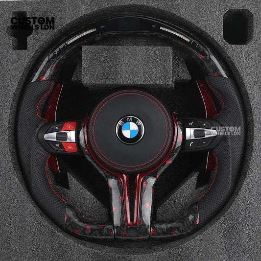 BMW Custom Red Forged Carbon LED Steering Wheel with Red Stitching | Complete Plug & Play | Fits F20 F22 F30 F32 F36 F80 F87 E90 E92 E93 + more