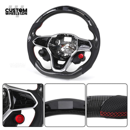 VW MK8 Custom Steering Wheel – LED Display | Carbon Fibre | Start & Drive Select Buttons | Fits Golf GTI R Mk8 + more